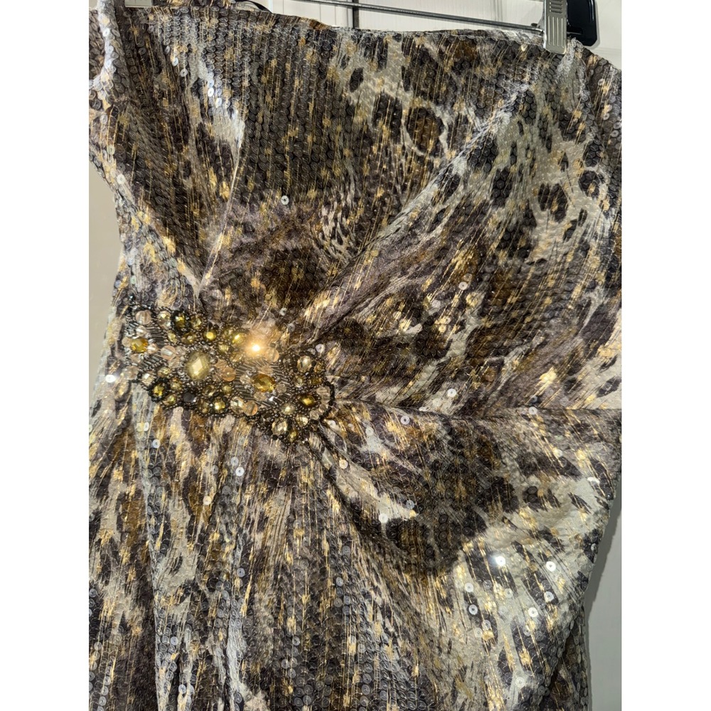 David Meister Metallic Leopard Sequin Strapless Gown Gold Silver 12 Formal Dress - Picture 4 of 8